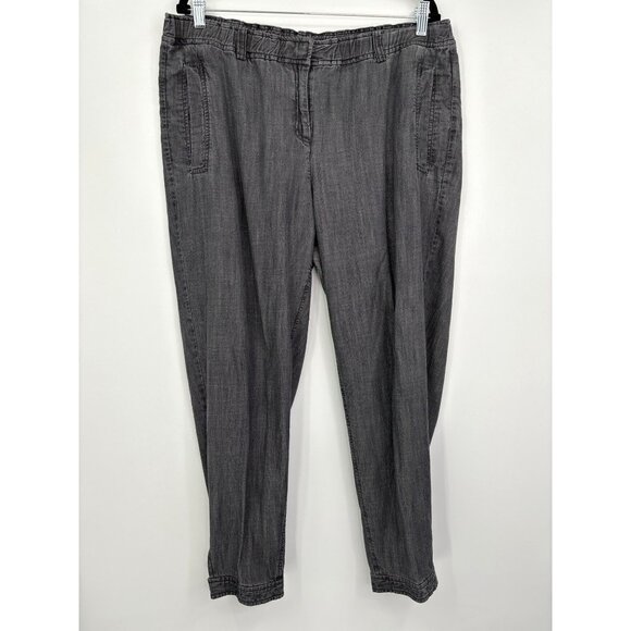 Eileen Fisher Tencel Tapered Button Ankle Crop Pant Black Large - Picture 1 of 7